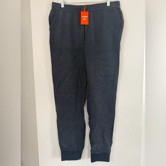 Superdry Pants - NEW Superdry Cupro (feels like silk!) Dark Navy Cuffed Woven Joggers Women’s 8
